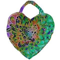 Peacock Chrysanthemum Giant Heart Shaped Tote by bloomingvinedesign