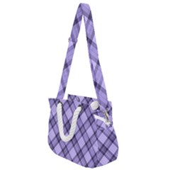 Pastel Purple And Steel Black Lines Pattern, Retro Tartan, Classic Plaid Rope Handles Shoulder Strap Bag by Casemiro