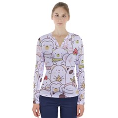 Cute-baby-animals-seamless-pattern V-neck Long Sleeve Top by Sobalvarro