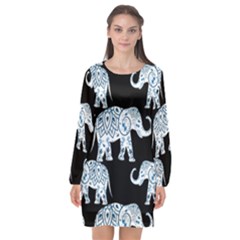 Elephant-pattern-background Long Sleeve Chiffon Shift Dress  by Sobalvarro