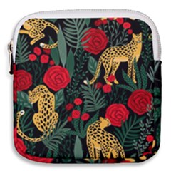 Seamless-pattern-with-leopards-and-roses-vector Mini Square Pouch by Sobalvarro