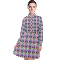 Pink And Blue Long Sleeve Chiffon Shirt Dress by Sparkle