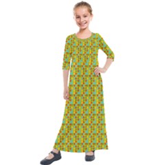 Lemon And Yellow Kids  Quarter Sleeve Maxi Dress by Sparkle