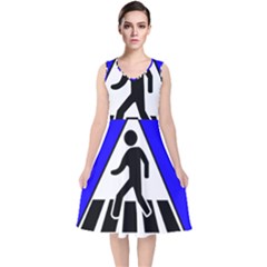 Cross Crossing Crosswalk Line Walk V-neck Midi Sleeveless Dress  by HermanTelo