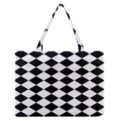 Black And White Rhombus Zipper Medium Tote Bag by ElenaIndolfiStyle