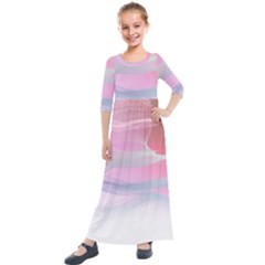 Pink Fractal Kids  Quarter Sleeve Maxi Dress by Sparkle