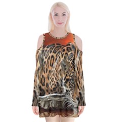 Nature With Tiger Velvet Long Sleeve Shoulder Cutout Dress by Sparkle