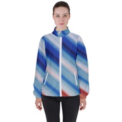 Blue White Women s High Neck Windbreaker by Sparkle