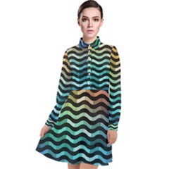 Digital Waves Long Sleeve Chiffon Shirt Dress by Sparkle