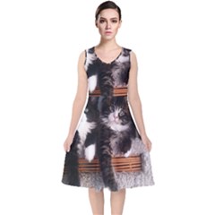 Cats Brothers V-neck Midi Sleeveless Dress  by Sparkle