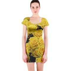 Yellow Roses Short Sleeve Bodycon Dress by Sparkle