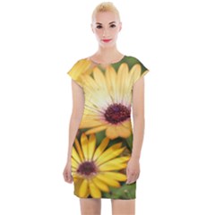 Yellow Flowers Cap Sleeve Bodycon Dress by Sparkle