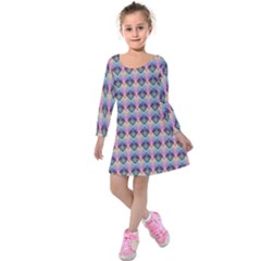 Pink And Blue Kids  Long Sleeve Velvet Dress by Sparkle