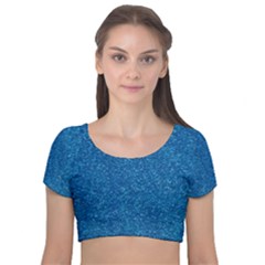 Blue Sparkles Velvet Short Sleeve Crop Top  by ElenaIndolfiStyle