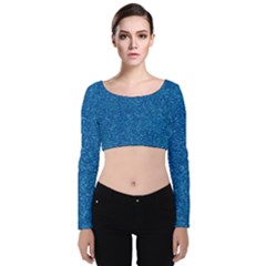 Blue Sparkles Velvet Long Sleeve Crop Top by ElenaIndolfiStyle