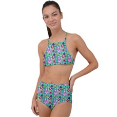 Blue Haired Girl Pattern Green High Waist Tankini Set by snowwhitegirl