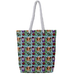 Purple Glasses Girl Pattern Blue Full Print Rope Handle Tote (small) by snowwhitegirl