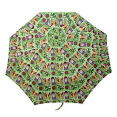 Purple Glasses Girl Pattern Green Folding Umbrellas by snowwhitegirl