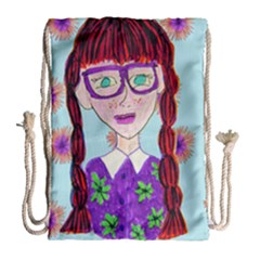 Purple Glasses Girl Wall Drawstring Bag (large) by snowwhitegirl