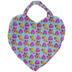 Girl With Hood Cape Heart Lemon Pattern Blue Giant Heart Shaped Tote by snowwhitegirl