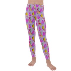 Girl With Hood Cape Heart Lemon Pattern Lilac Kids  Lightweight Velour Leggings by snowwhitegirl