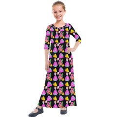 Girl With Hood Cape Heart Lemon Pattern Black Kids  Quarter Sleeve Maxi Dress by snowwhitegirl