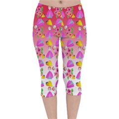 Girl With Hood Cape Heart Lemon Pattern Red Ombre Velvet Capri Leggings  by snowwhitegirl