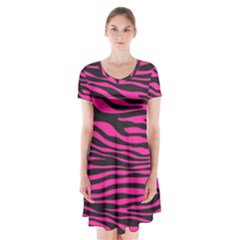 Pink Zebra Short Sleeve V-neck Flare Dress by Angelandspot