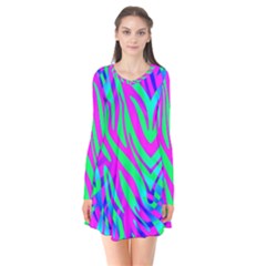 Wild And Crazy Zebra Long Sleeve V-neck Flare Dress by Angelandspot