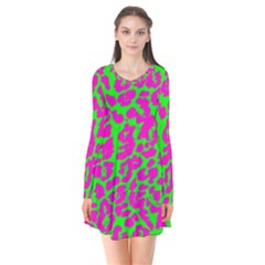 Neon Big Cat Long Sleeve V-neck Flare Dress by Angelandspot