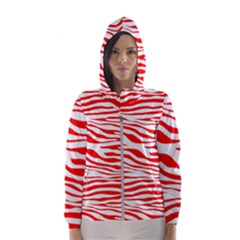 Red And White Zebra Women s Hooded Windbreaker by Angelandspot