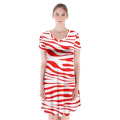 Red And White Zebra Short Sleeve V-neck Flare Dress by Angelandspot