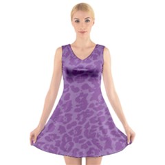 Purple Big Cat Pattern V-neck Sleeveless Dress by Angelandspot