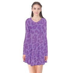 Purple Big Cat Pattern Long Sleeve V-neck Flare Dress by Angelandspot