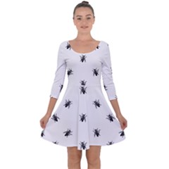 Housefly Drawing Motif Print Pattern Quarter Sleeve Skater Dress by dflcprintsclothing