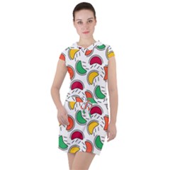 Geometric Fruity Drawstring Hooded Dress by tmsartbazaar