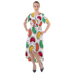 Geometric Fruity Front Wrap High Low Dress by tmsartbazaar