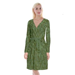 Green Army Camouflage Pattern Long Sleeve Velvet Front Wrap Dress by SpinnyChairDesigns