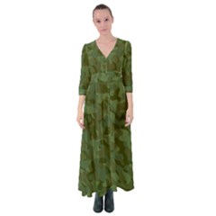 Green Army Camouflage Pattern Button Up Maxi Dress by SpinnyChairDesigns