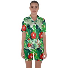 Tropical Leaf Flower Digital Satin Short Sleeve Pyjamas Set by Mariart