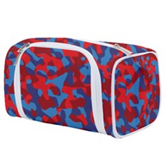 Red And Blue Camouflage Pattern Toiletries Pouch by SpinnyChairDesigns