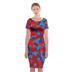 Red And Blue Camouflage Pattern Classic Short Sleeve Midi Dress by SpinnyChairDesigns