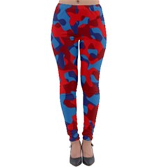 Red And Blue Camouflage Pattern Lightweight Velour Leggings by SpinnyChairDesigns