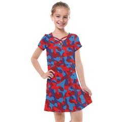 Red And Blue Camouflage Pattern Kids  Cross Web Dress by SpinnyChairDesigns