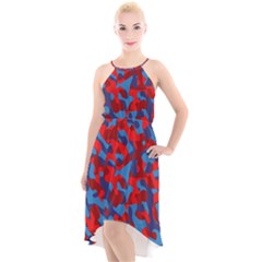 Red And Blue Camouflage Pattern High-low Halter Chiffon Dress  by SpinnyChairDesigns