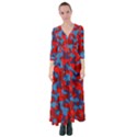 Red and Blue Camouflage Pattern Button Up Maxi Dress View1