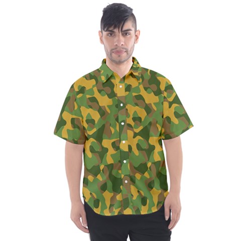 Yellow Green Brown Camouflage Men s Short Sleeve Shirt by SpinnyChairDesigns