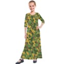 Yellow Green Brown Camouflage Kids  Quarter Sleeve Maxi Dress View1