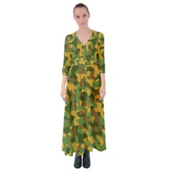 Yellow Green Brown Camouflage Button Up Maxi Dress by SpinnyChairDesigns