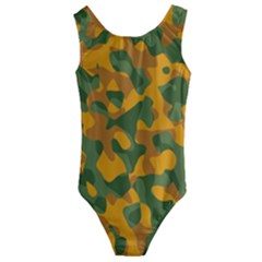 Green And Orange Camouflage Pattern Kids  Cut-out Back One Piece Swimsuit by SpinnyChairDesigns